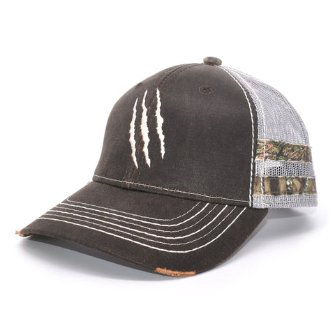 Image of Brown Camo Claw Scratch Sport Frayed Hat - Bucks of America