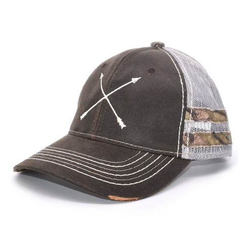 Image of Brown Camo Arrows Sport Frayed Hat - Bucks of America