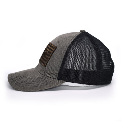 Image of Crappie Leather Patch Flag Hat - Grey / Black - Bucks of America