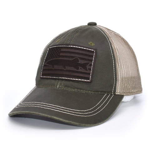 Image of Muskie Leather Patch Flag Hat - Olive - Bucks of America