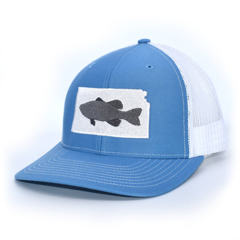 Image of Kansas Bass Hat- Grey on Blue/White - Bucks of America