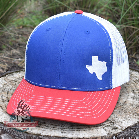 Image of Texas State Outline Hat- Royal / White / Red - Bucks of America