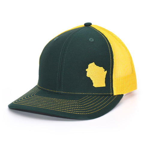 Image of Wisconsin State Outline Hat- Green / Gold - Bucks of America
