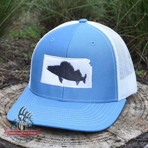 Image of Kansas Walleye Hat- Grey on Blue/White - Bucks of America