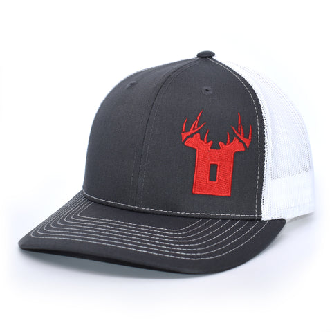 Image of Bucks of Ohio Antler Red Logo Hat- Charcoal/White - Bucks of America