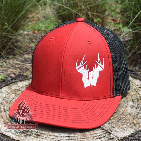 Image of Wisconsin W Antlers Hat - Red / Black - Bucks of America