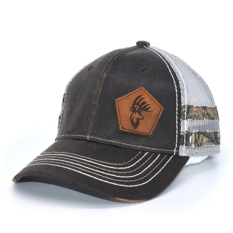 Image of Bucks Logo Leather Patch Brown & Light Grey Hat - Bucks of America