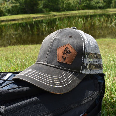 Image of Bucks Logo Leather Patch Brown & Light Grey Hat - Bucks of America