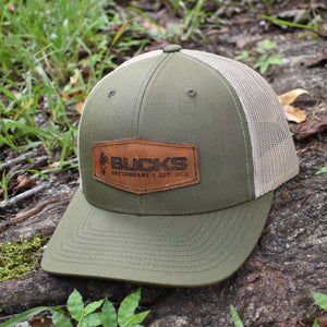 Bucks Leather Patch Moss & Khaki Hat