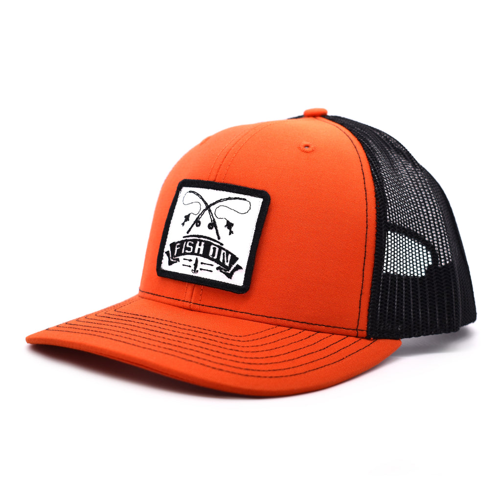 Fish On Patch Orange & Black Hat – Bucks Hat Co